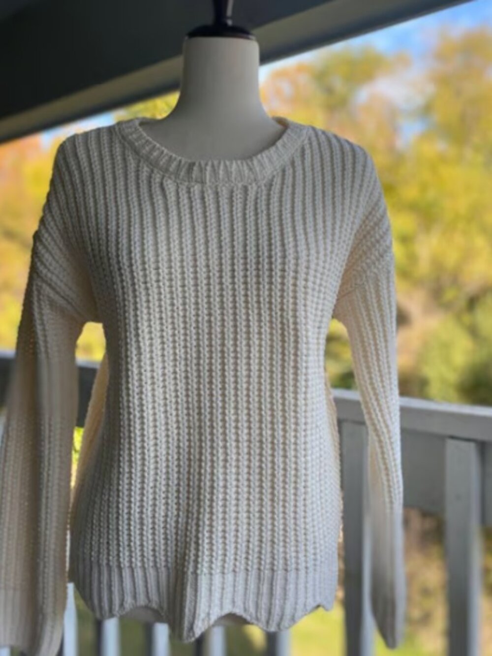 Olivia Sky Cream Chunky Rib Bulky Knit Scalloped Hem Sweater